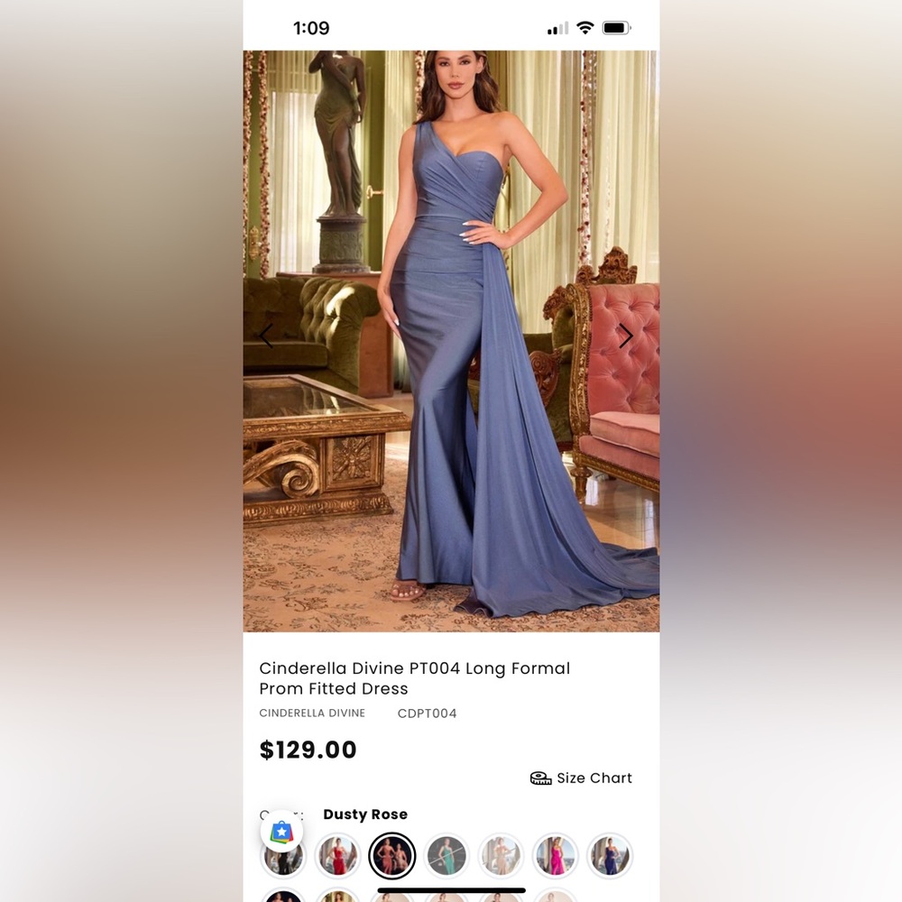 Cinderella Divine One-Shoulder Dusty Blue Dress